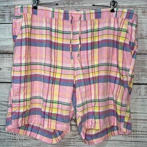DASH Womens 2X Pink Plaid Linen Blend Bermuda Shorts